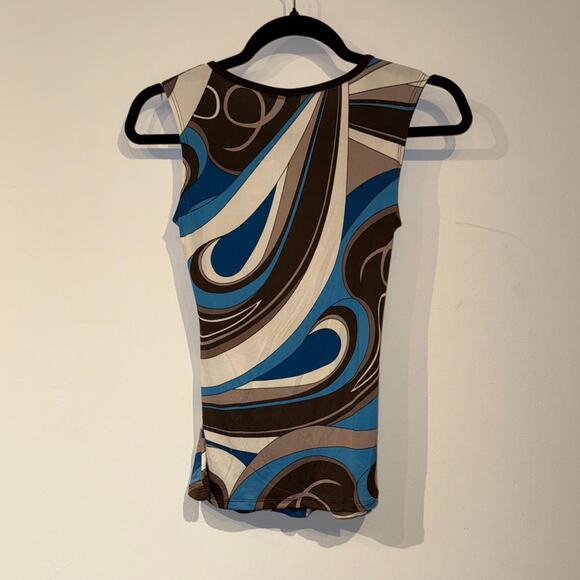 Blue and Brown V neck Top - Picture 4 of 5